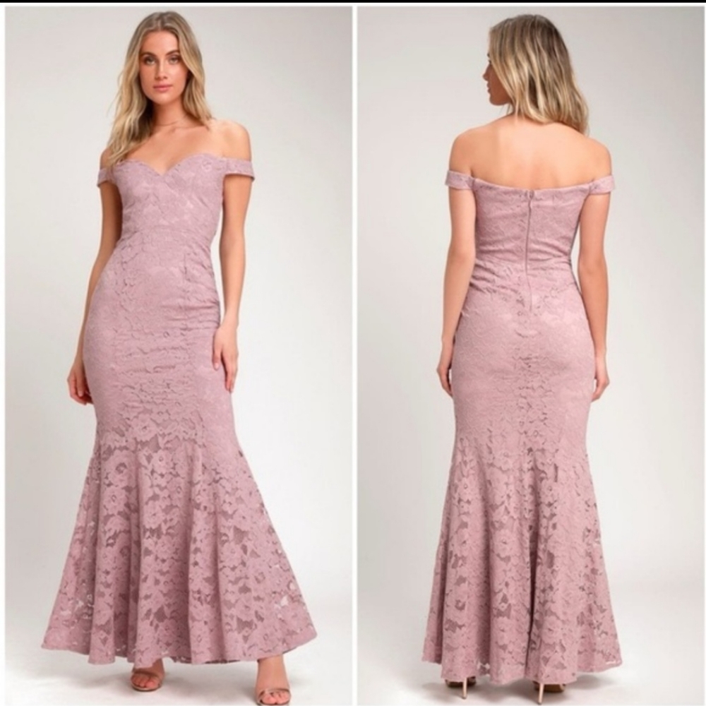 Lulu's Swept Up Lavender Lace Off-the-Shoulder Maxi Dress medium 6